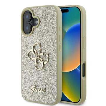 iPhone 16 Plus Guess Fixed Glitter 4G Metal Logo Deksel - Guld