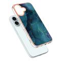 iPhone 16 Plus Marmormønster Galvanisert IMD TPU-deksel - Grønn