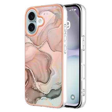 iPhone 16 Plus Marmormønster Galvanisert IMD TPU-deksel - Rosa
