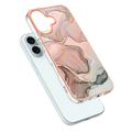 iPhone 16 Plus Marmormønster Galvanisert IMD TPU-deksel - Rosa