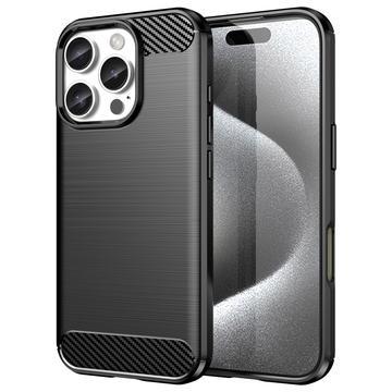 iPhone 16 Pro Børstet TPU Deksel - Karbonfiber - Svart