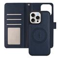 iPhone 16 Pro avtakbar lommebokveske med MagSafe, RFID-beskyttelse og håndrem - brun / blå