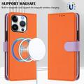iPhone 16 Pro avtakbar lommebokveske med MagSafe, RFID-beskyttelse og håndrem - oransje / lilla
