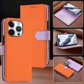 iPhone 16 Pro avtakbar lommebokveske med MagSafe, RFID-beskyttelse og håndrem - oransje / lilla