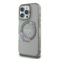 iPhone 16 Pro Guess IML Flowers Wreath-deksel - MagSafe-kompatibelt - Sort