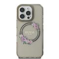 iPhone 16 Pro Guess IML Flowers Wreath-deksel - MagSafe-kompatibelt - Sort