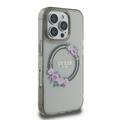 iPhone 16 Pro Guess IML Flowers Wreath-deksel - MagSafe-kompatibelt - Sort