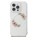 iPhone 16 Pro Guess IML Flowers Wreath-deksel - MagSafe-kompatibelt - gjennomsiktig