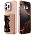 iPhone 16 Pro Hybrid-deksel med Speil og Kortholder - Rosa