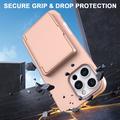 iPhone 16 Pro Hybrid-deksel med Speil og Kortholder - Rosa