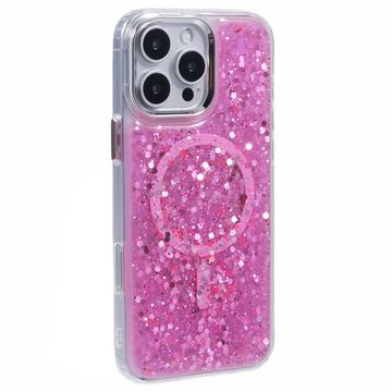 iPhone 16 Pro Max MagSafe-Epoxy-deksel med glitter paljetter - Varm Rosa