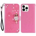 iPhone 16 Pro Max Uggle Rhinestone Lommebok-deksel - Varm Rosa