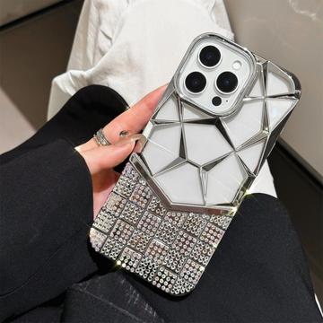 iPhone 16 Pro Max Rhinestone deksel med geometrisk diamantmønster - Sølv
