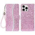 iPhone 16 Pro Max Stilig glitter lommebokveske - Rosa
