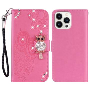 iPhone 16 Pro Uggle Rhinestone Lommebok-deksel - Varm Rosa