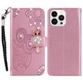 iPhone 16 Pro Ugle Rhinestone Lommebok-deksel