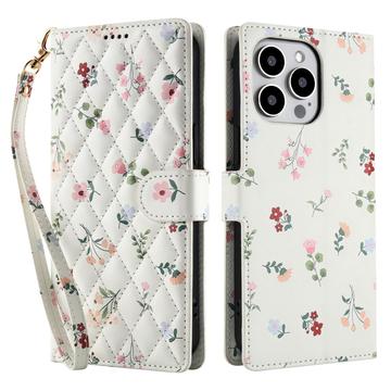 iPhone 16 Pro Rombisk blomsterlommebok-etui - roser