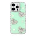 iPhone 16 Pro Glitrende Kjærlighet og Perle Hybrid-deksel - Grønn
