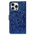 iPhone 16 Pro Stilig lommeboketui med glitter - blå