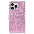 iPhone 16 Pro Stilig glitter lommebokveske - Rosa