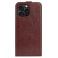 iPhone 16 Pro Vertikalt Flip-Deksel med Kortlomme - Brun