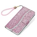 iPhone 16 Stilig glitter lommebokveske - Rosa