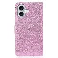 iPhone 16 Stilig glitter lommebokveske - Rosa