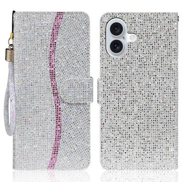 iPhone 16 Stilig glitter lommebokveske - Sølv