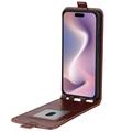iPhone 16 Vertikalt Flip-Deksel med Kortlomme - Brun