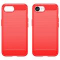 iPhone 16e Børstet TPU Deksel - Karbonfiber - Rød