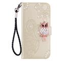 iPhone 16e Ugle Rhinestone Lommebok-deksel - gull