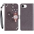 iPhone 16e/17e Ugle Rhinestone Lommebok-deksel