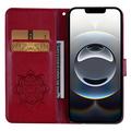 iPhone 16e Ugle Rhinestone Lommebok-deksel - Rød