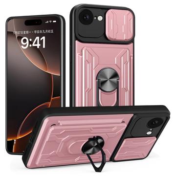 iPhone 16e Hybrid-deksel med Roterende Ring med Kameraskjold - Roségull