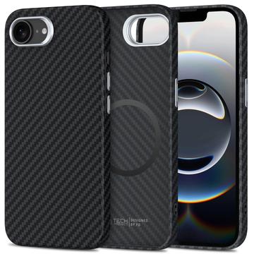 iPhone 16e Tech-Protect Ion Carbon Plast-deksel - MagSafe-kompatibel - Svart / sølv