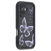 iPhone 17 TPU-deksel med sommerfugltrykk - Lilla / svart