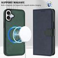 iPhone 17 avtakbar lommebokveske med MagSafe, RFID-beskyttelse og håndrem - blå / grønn