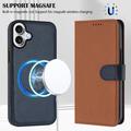 iPhone 17 avtakbar lommebokveske med MagSafe, RFID-beskyttelse og håndrem - brun / blå
