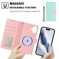 iPhone 17 avtakbar lommebokveske med MagSafe, RFID-beskyttelse og håndrem - Mynte / Rosa