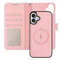 iPhone 17 avtakbar lommebokveske med MagSafe, RFID-beskyttelse og håndrem - Mynte / Rosa