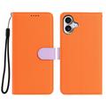 iPhone 17 avtakbar lommebokveske med MagSafe, RFID-beskyttelse og håndrem - oransje / lilla
