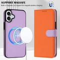 iPhone 17 avtakbar lommebokveske med MagSafe, RFID-beskyttelse og håndrem - oransje / lilla