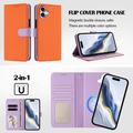 iPhone 17 avtakbar lommebokveske med MagSafe, RFID-beskyttelse og håndrem - oransje / lilla