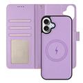 iPhone 17 avtakbar lommebokveske med MagSafe, RFID-beskyttelse og håndrem - oransje / lilla