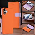 iPhone 17 avtakbar lommebokveske med MagSafe, RFID-beskyttelse og håndrem - oransje / lilla