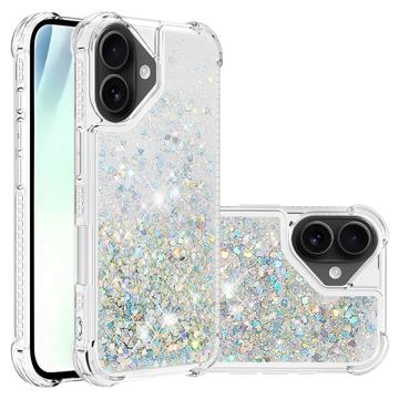 iPhone 17 Glitter Quicksand TPU-deksel - Sølvhjerter