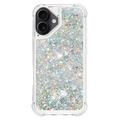 iPhone 17 Glitter Quicksand TPU-deksel - Sølvhjerter