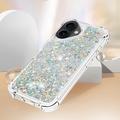 iPhone 17 Glitter Quicksand TPU-deksel - Sølvhjerter