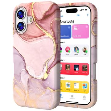 iPhone 17 Luxury Marble Hybrid deksel - Rosa / Gull