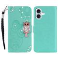iPhone 17 Ugle Rhinestone Lommebok-deksel med rhinestone - Cyan
